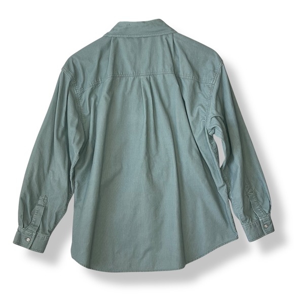 J. Jill Petite MP Teal Blue Corduroy Pintuck Button Up Shirt Blouse Cotton - Picture 2 of 12